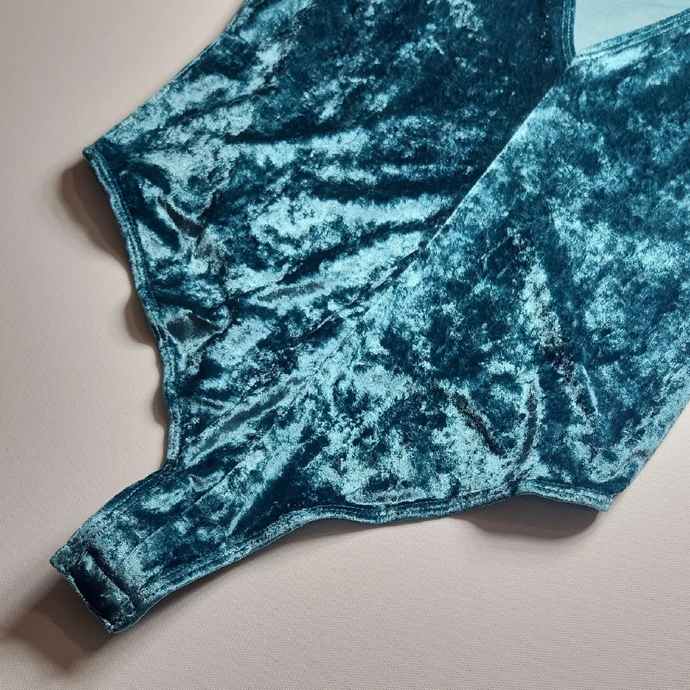 Free People Crushed Velvet Bodysuit Deep Teal XS NWT MSRP $78 - Picture 6 of 9